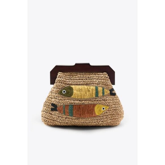 ZARA RAFFIA BAG WITH FISH EMBROIDERY - Picture 1 of 7